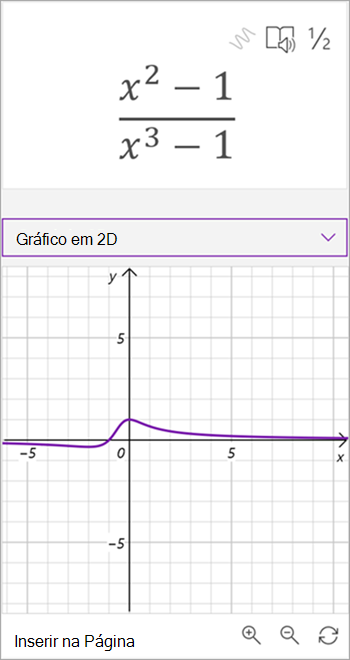 captura de ecrã de assistente gráfico gerado para a equação x ao quadrado - 1 sobre x para o terceiro menos 1