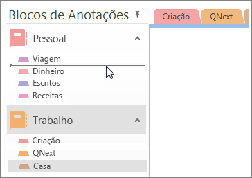 Arrastar secções de um bloco de notas para outro
