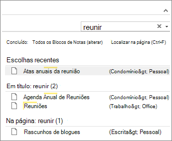 Utilize o comando Procurar para procurar notas em qualquer lugar no OneNote.