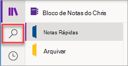 A localização do botão Procurar no OneNote para Windows 10.