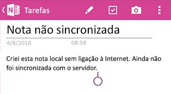 Uma nota não sequenciada no OneNote para Android