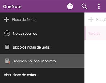Secções no Local Incorreto no OneNote para Android