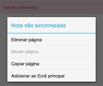 O menu Nota no OneNote para Android