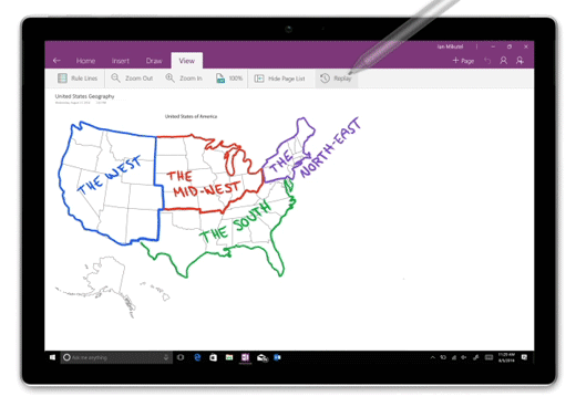 Repetição de tinta digital no OneNote para Windows 10