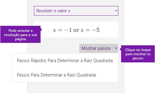 O botão Mostrar Passos no painel de tarefas de Matemática