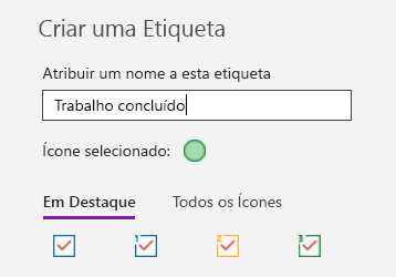 Criação de etiquetas personalizadas no OneNote para Windows 10