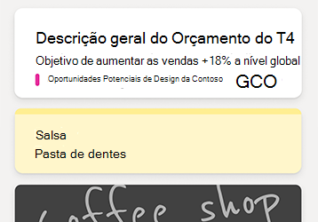 Notas de exemplo no feed do OneNote