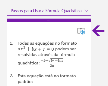 Ícone da Leitura Avançada no painel Matemática no OneNote para Windows 10