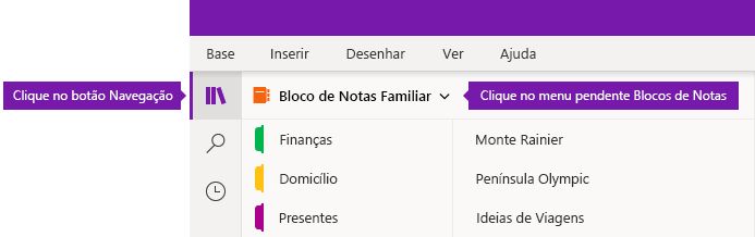 Expandir a lista de Blocos de Notas no OneNote para Windows 10