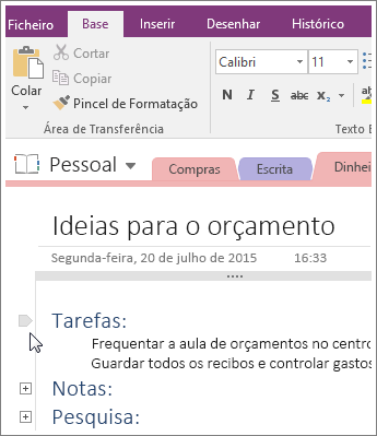 Captura de ecrã a mostrar como fechar um destaque no OneNote 2016.