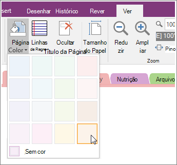 Screenshot of the Page Color button in OneNote 2016.
