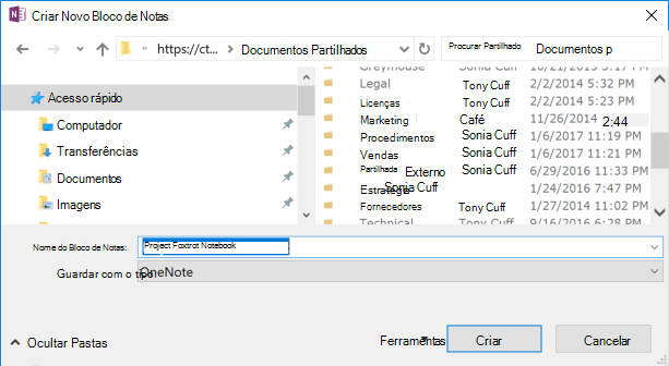 Criar Novo Bloco de Notas do OneNote para Windows 2016