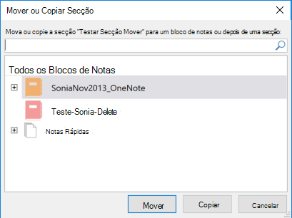 Mover ou Copiar Secção do OneNote para Windows 2016