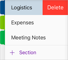 Eliminar uma secção no OneNote para iOS