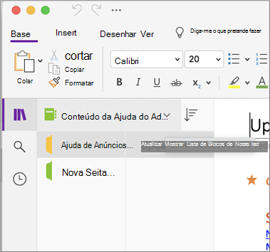 Mostrar Lista de Blocos de Notas