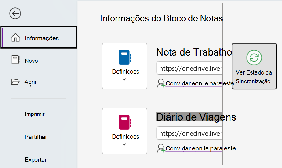 Ver o estado de sincronização do OneNote no Windows.