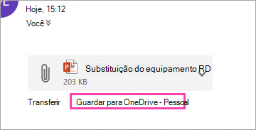 Transferir a ligação para guardar um anexo no OneDrive.