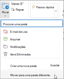 Selecione Mover e selecione uma pasta para onde mover a sua mensagem.