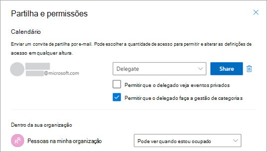 Selecione a caixa junto a Permitir que o delegado faça a gestão de categorias