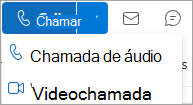 Captura de ecrã do menu pendente Chamada no cartão de contacto do Outlook