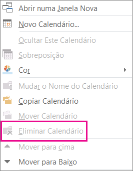 O comando Eliminar está desativado