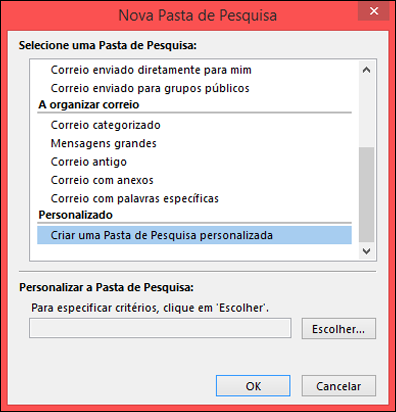 Selecione Criar uma Pasta de Pesquisa personalizada