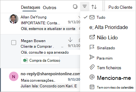 Filtrar as suas mensagens