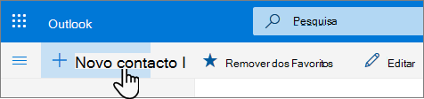 Uma captura de ecrã do botão Novo contacto