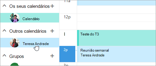Uma captura de ecrã de um calendário partilhado.