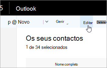 Uma captura de ecrã a mostrar o botão Editar na barra de navegação do Outlook.