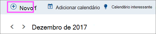 Uma captura de ecrã do botão Novo