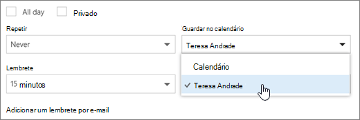Uma captura de ecrã do menu Guardar no calendário.