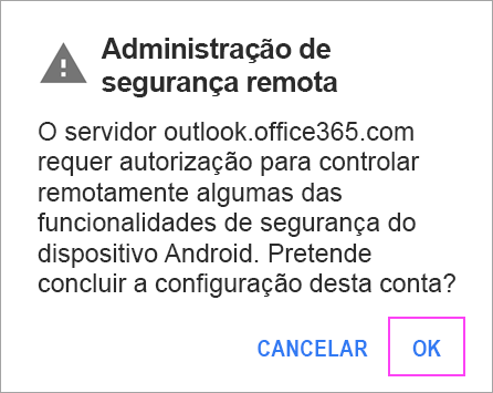 Clique em OK nas mensagens que forem apresentadas.