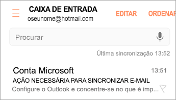 Abra o e-mail que diz Ação necessária