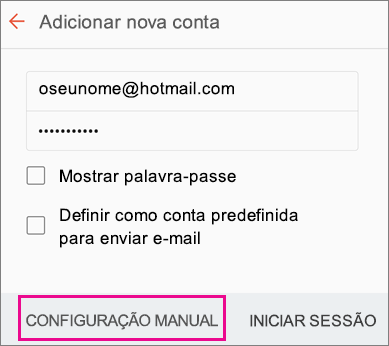 Selecione Configuração Manual
