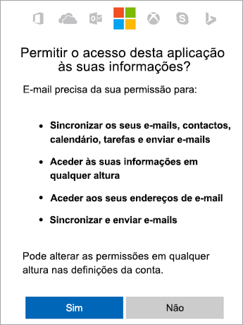 Toque em Sim para aceitar as permissões
