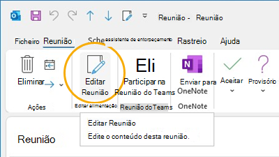 Botão Editar reunião Personalizar friso no Outlook
