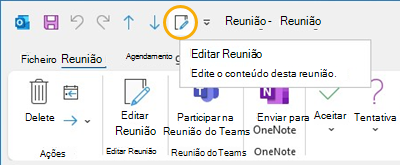Editar botão de reunião Barra de ferramentas de acesso rápido no Outlook