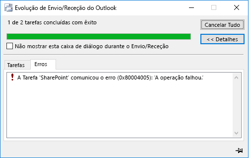 Erro ao ligar a uma Biblioteca de Documentos do SharePoint