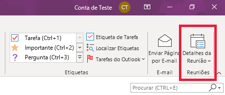 Detalhes da Reunião do OneNote no Friso