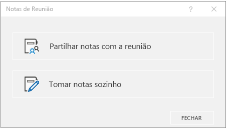 Diálogo das Notas de Reunião do OneNote
