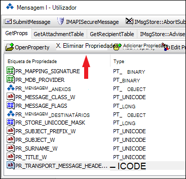 Utilize o OutlookSpy para eliminar a propriedade PR_TRANSPORT_MESSAGE_HEADERS.