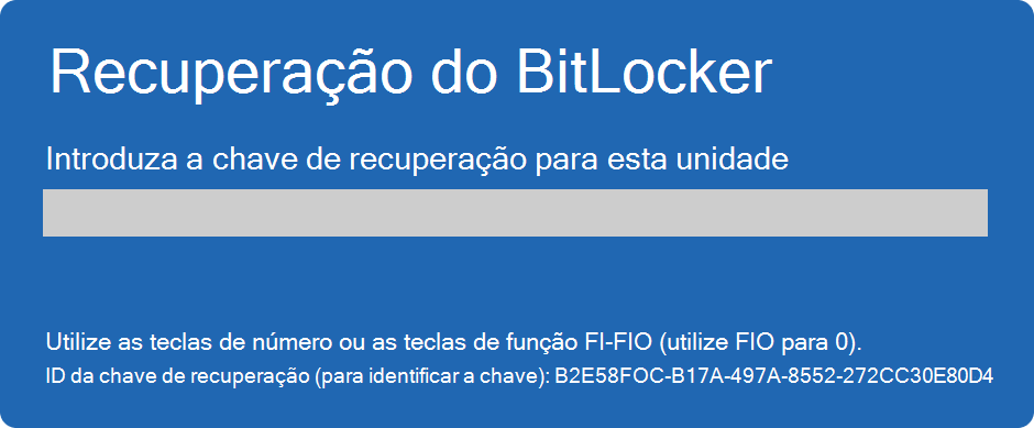 Captura de ecrã do ecrã de recuperação BitLocker.