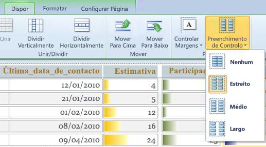Utilizar a opção de preenchimento para criar espaço entre os controlos