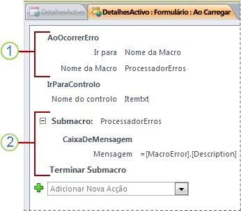 Uma macro que contém uma submacro de processamento de erros.
