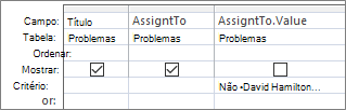 Grelha estrutura de consulta com campo de Pesquisa reta