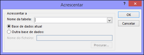 Captura de ecrã da caixa de diálogo Consulta de acréscimo