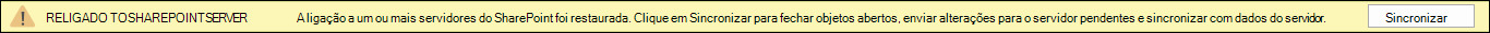 Clique em Sincronizar para reestabelecer ligação ao SharePoint Server.