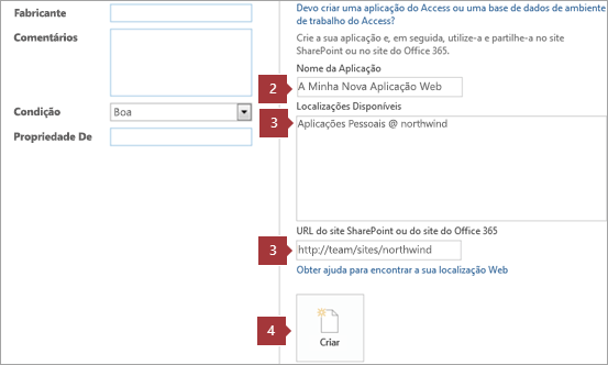 Novo ecrã de criação de aplicações Web do Access