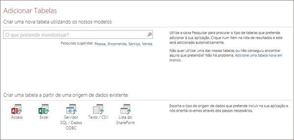 Adicionar tabelas a uma aplicação Web do Access